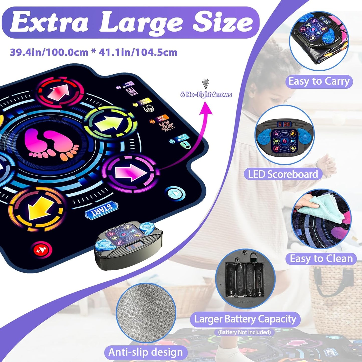 Dance Mat, Kids Electronic Dance Pad with Wireless Bluetooth 5 Speeds 9 Levels, Music Toys Birthday & Xmas Gifts for Girls Boys 3 4 5 6 7 8 9 10+ Year Old