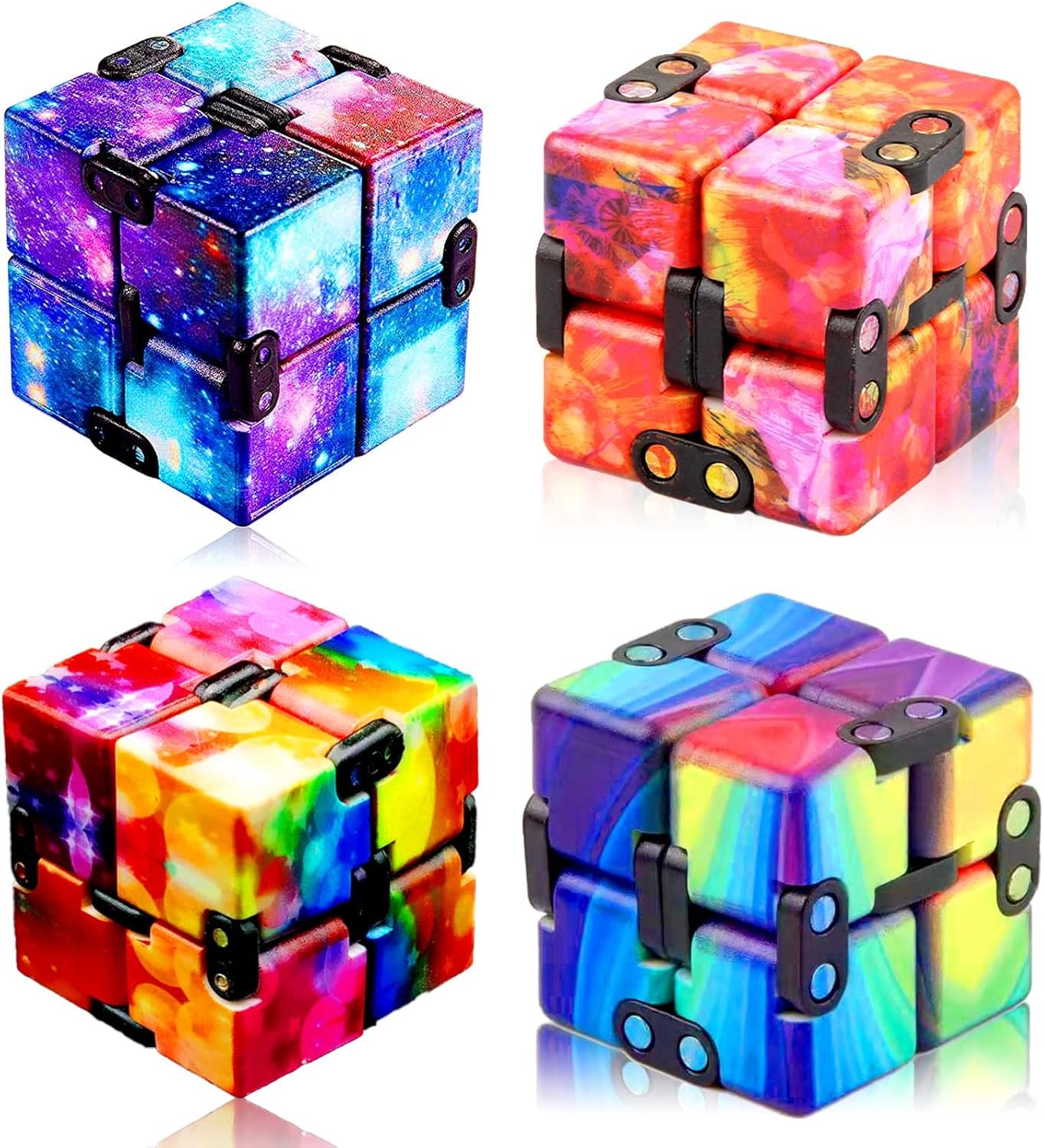 4 Pack Infinity Cube Fidget Toy, Fidgeting Game for Adults, Cool Mini Gadget Best for Stress and Anxiety Relief and Kill Time for ADD/ADHD/OCD B