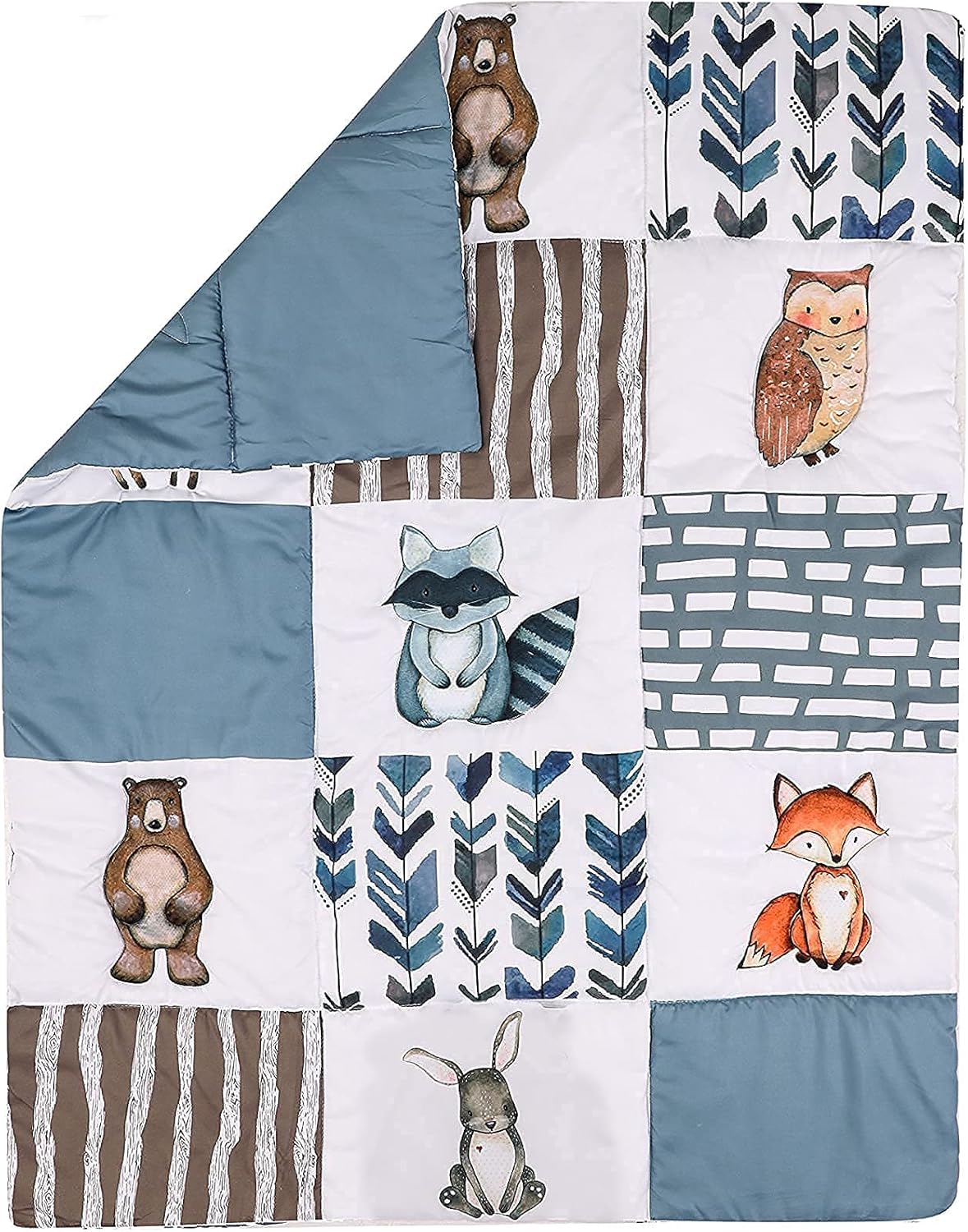 PINNKKU 3-Piece Crib Bedding Set for Boys, Includes Crib Skirt, Blanket, Sheet, Woodland Animals, Standard Size