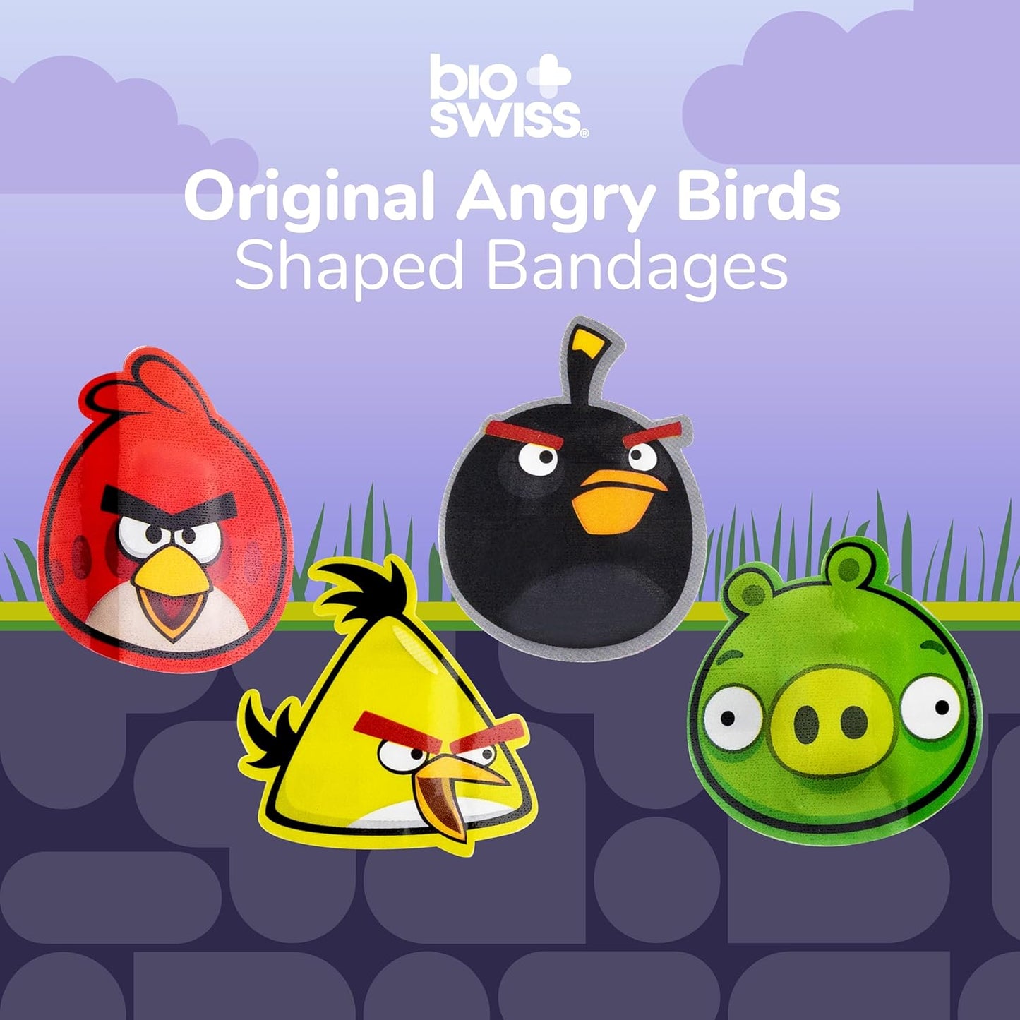 BioSwiss Bandages, Angry Birds Game Shaped Self Adhesive Bandage, Latex Free Sterile Wound Care, Standard Shape for Kids and Adults, 50 Count