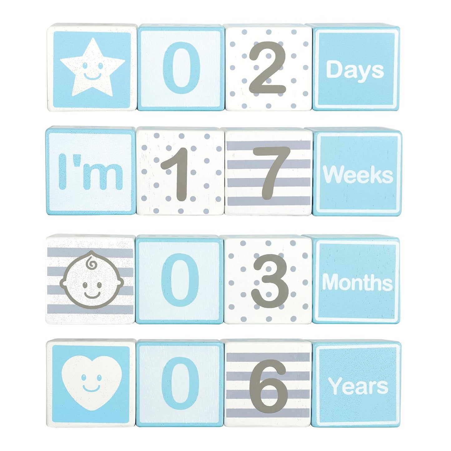 I'm Solid Wood Monthly Weekly Yearly Milestone Age Blocks, Newborn Gifts & Keepsakes for Picture Props (4 Pcs/Blue)