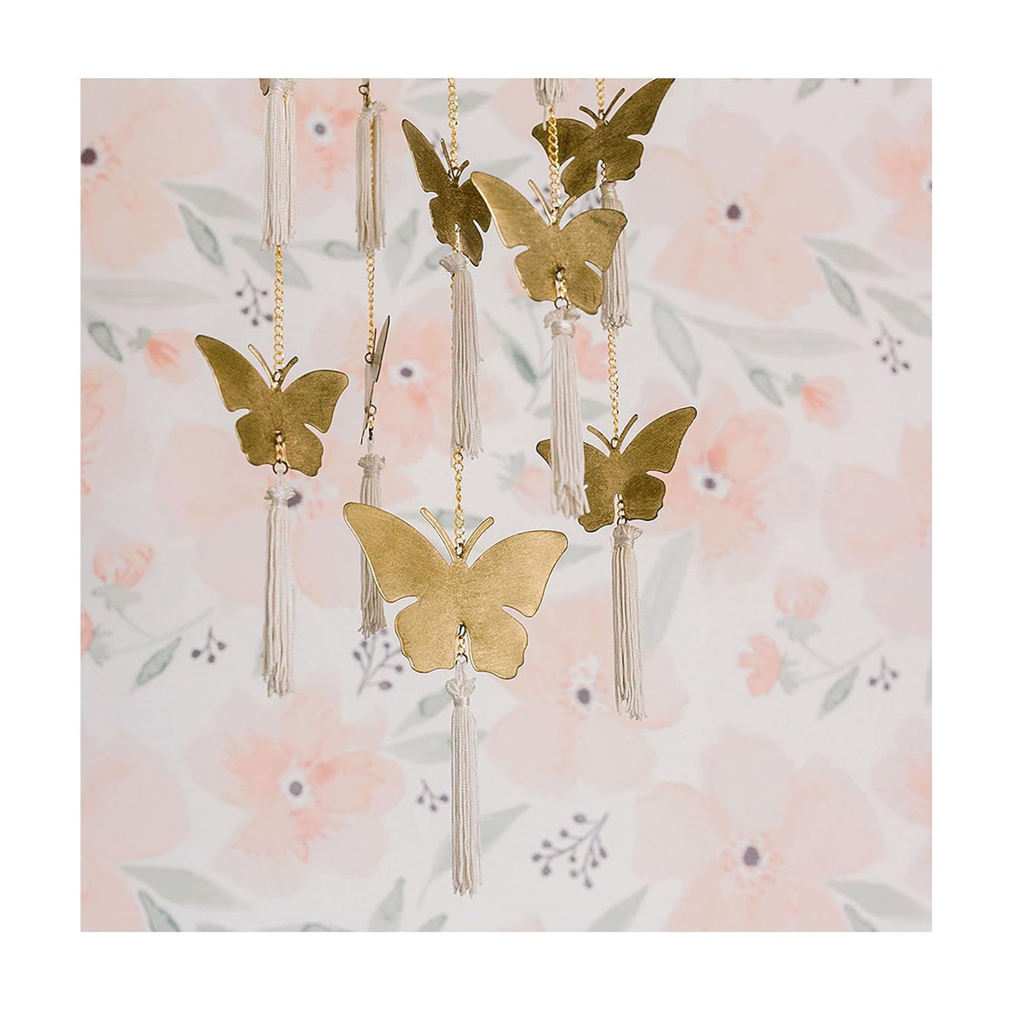 Crane Baby Handcrafted Brass Ceiling Hanging Mobile for Nursery, Butterfly Nursery Decor for Girl, 6"x 6" x 36", Baby Girl Nursery Decor, Butterfly Mobile