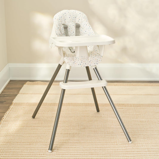 Regalo High Chair with Rainbow Seat Pad for Babies and Toddlers, Award Winning Brand, Removable Oversized Tray with Cup Holder, Five Point Harness, White