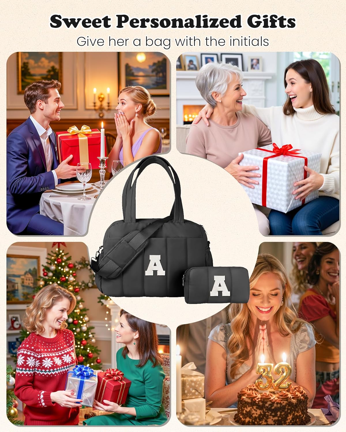 Friend Gifts-Women Duffle Bag with Initial, Personal Item Travel Bags，Gym Bag with Wet Pocket，Lightweight Travel Bags Personalized Tote with Makeup Pouch