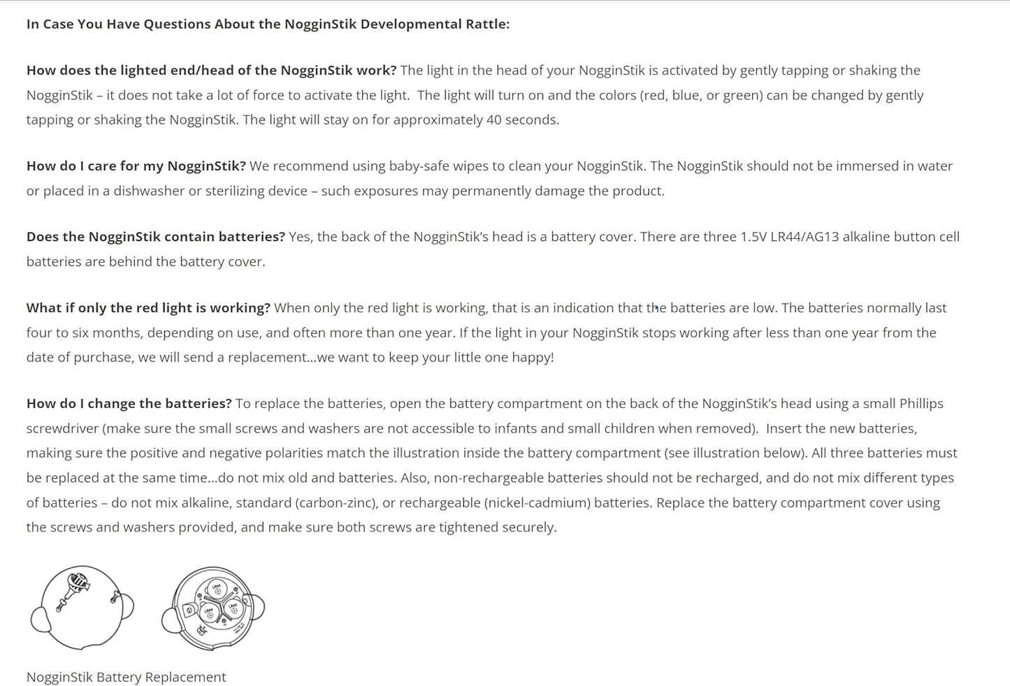 NogginStik Light-up Developmental Rattle - Color Changing, Textured for Grasping, Mirror & Rattle Sound - Sensory Toy for Babies, Ages 0-12 Months