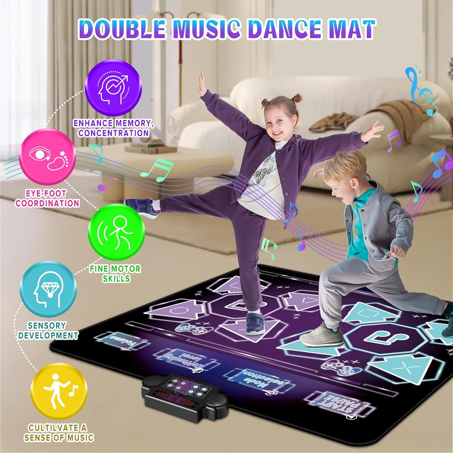 Toys Double Dance Mat for Kids, Boys & Girls Toys Ages 3 4 5 6 7 8+ Year Old Gifts Ideas for Electronic Dance Challenge Palymat, Single & Double Player Game Modes, Easter Gifts for Boys Girls