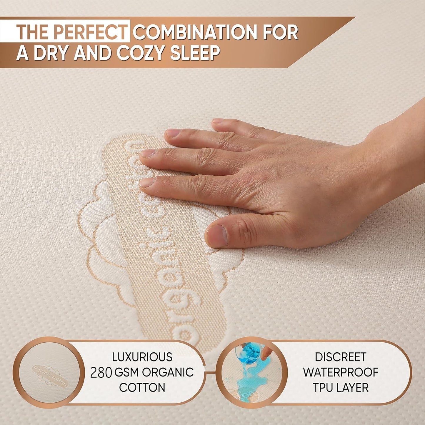 Waterproof Organic Mattress Protector Twin XL - Organic Cotton Breathable Mattress Pad Cover - 200 GSM Comfort - Deep Pocket - Fitted Comfort