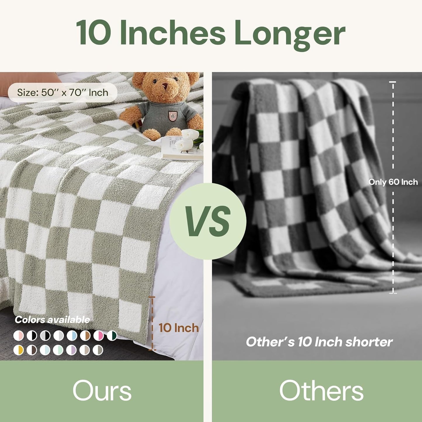 WRENSONGE Checkered Throw Blanket, Grey Blue Soft Cozy Fluffy Warm Hand Made Throw Blankets for Couch, Sofa, Chair, Bed, Camping, Picnic, Travel Lightweight Bed Blanket - 50"*70"