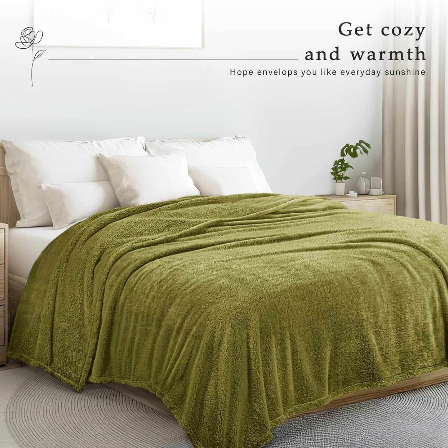 Exclusivo Mezcla Twin Size Flannel Fleece Blanket, Super Soft Velvet Plush Bed Blanket, Fuzzy Cozy and Warm for All Seasons, 60x80 Inches, Olive Green