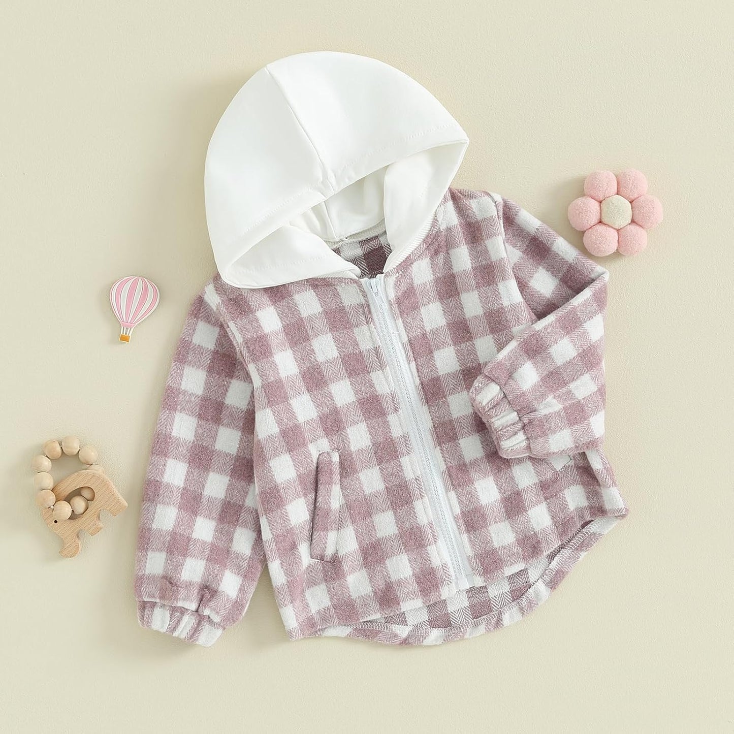 Douhoow Toddler Baby Plaid Jacket Baby Boy GIrl Flannel Hoodies Zip Up Hooded Fall Winter Outerwear Coat