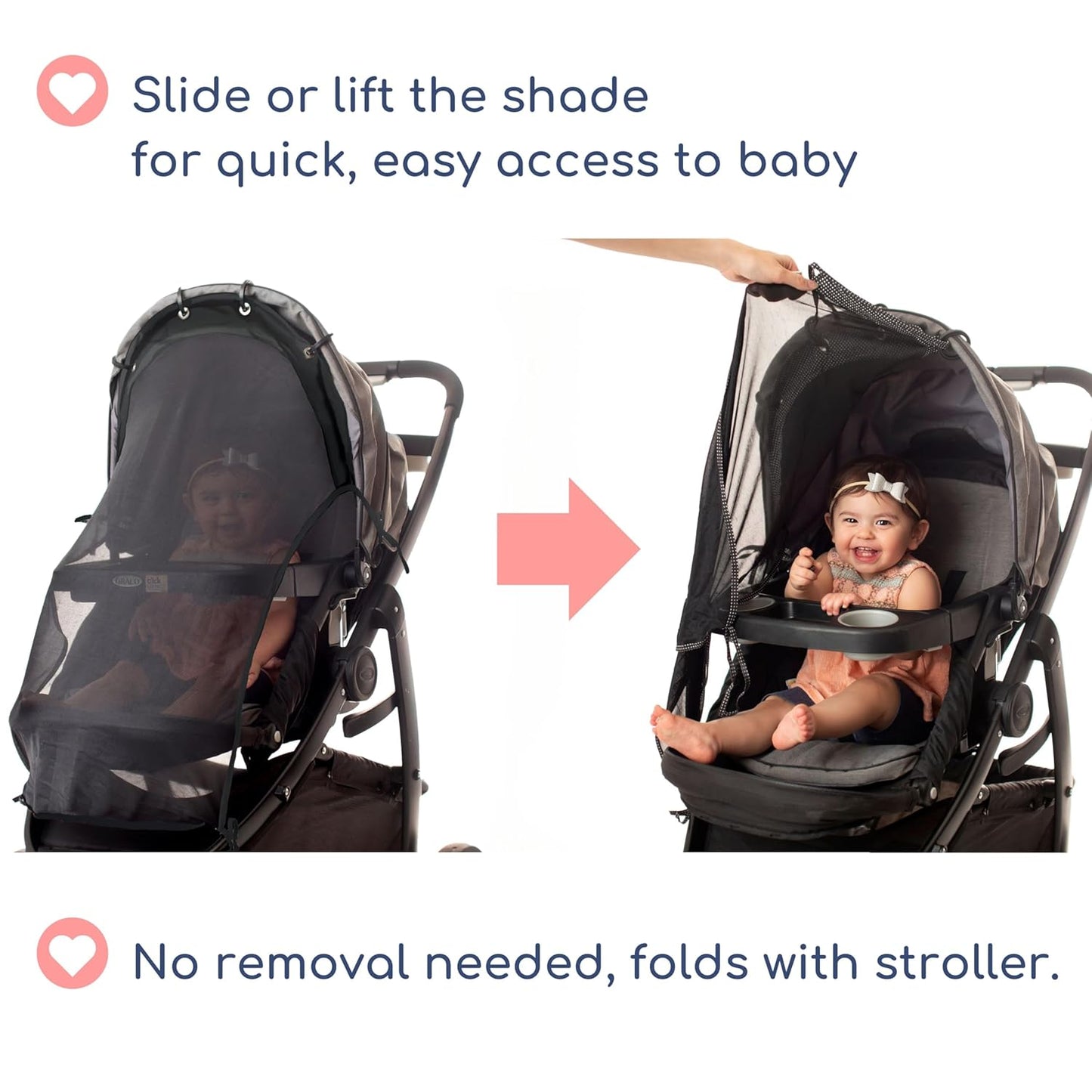 Stroller Sun Shade - Universal UV Protection Cover for Strollers Sunshade with See Through, Clip-On Sun Blocker, Sun Shield for Baby, Breathable Adjustable Fit, Full Coverage, L Black