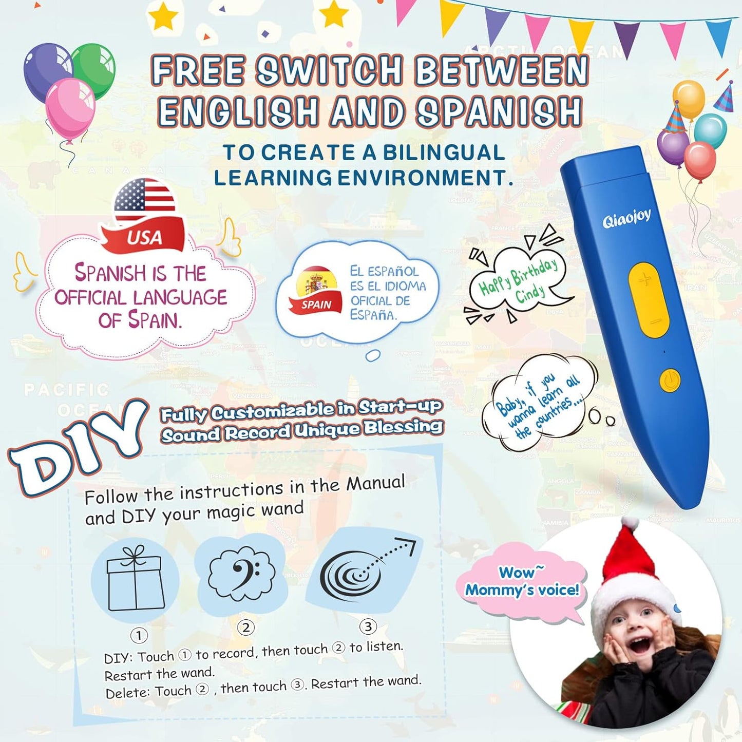 Bilingual Interactive for Kids Talking USA Map Solar System Poster for Kids Learning and Educational Toys,Talking Educational Toy for Ages 3 to 12 Years Old Girls/Boys,Learning Chart for Preschool