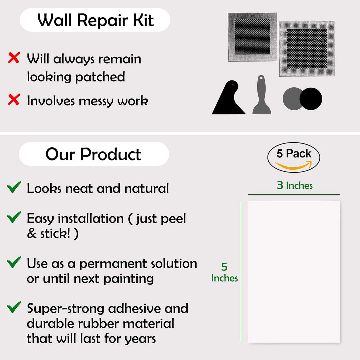 Rubber Bond Self-Adhesive Rubber Wall Outlet Cover Plate 5 Pack - Easy to Apply Peel & Stick Drywall Hole Patch - 5x3 Inch Screwless Blank Wall Plate Cover - Premium Rubber Wall Hole Cover (White)