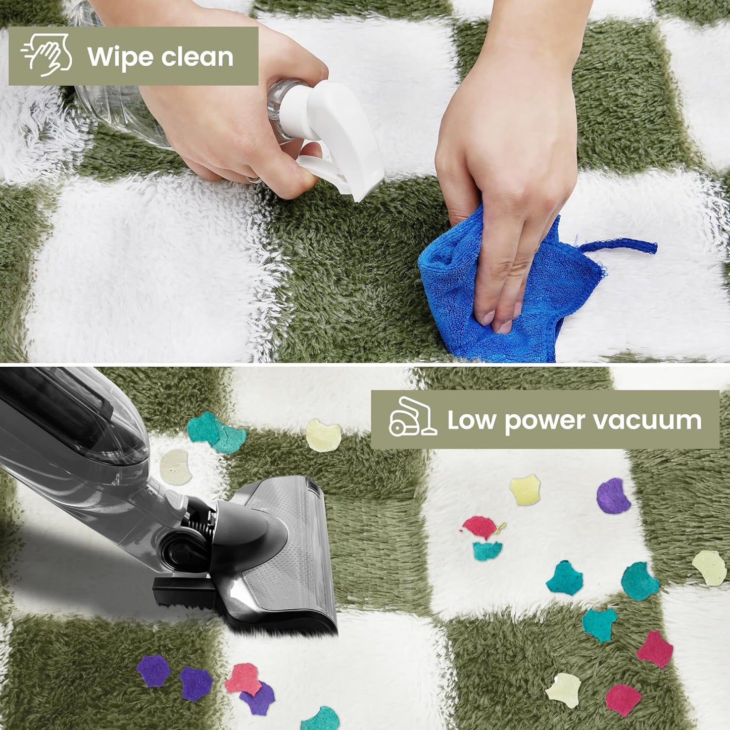 Super Soft Rug for Bedroom, 5x8 Ft Green and White Area Rug Classic Checkered Shaggy Anti-Skid High Pile Soft Fluffy Rug Fuzzy Carpet for Living Room Bedroom Kids Room Nursery, Dorm Home Decor