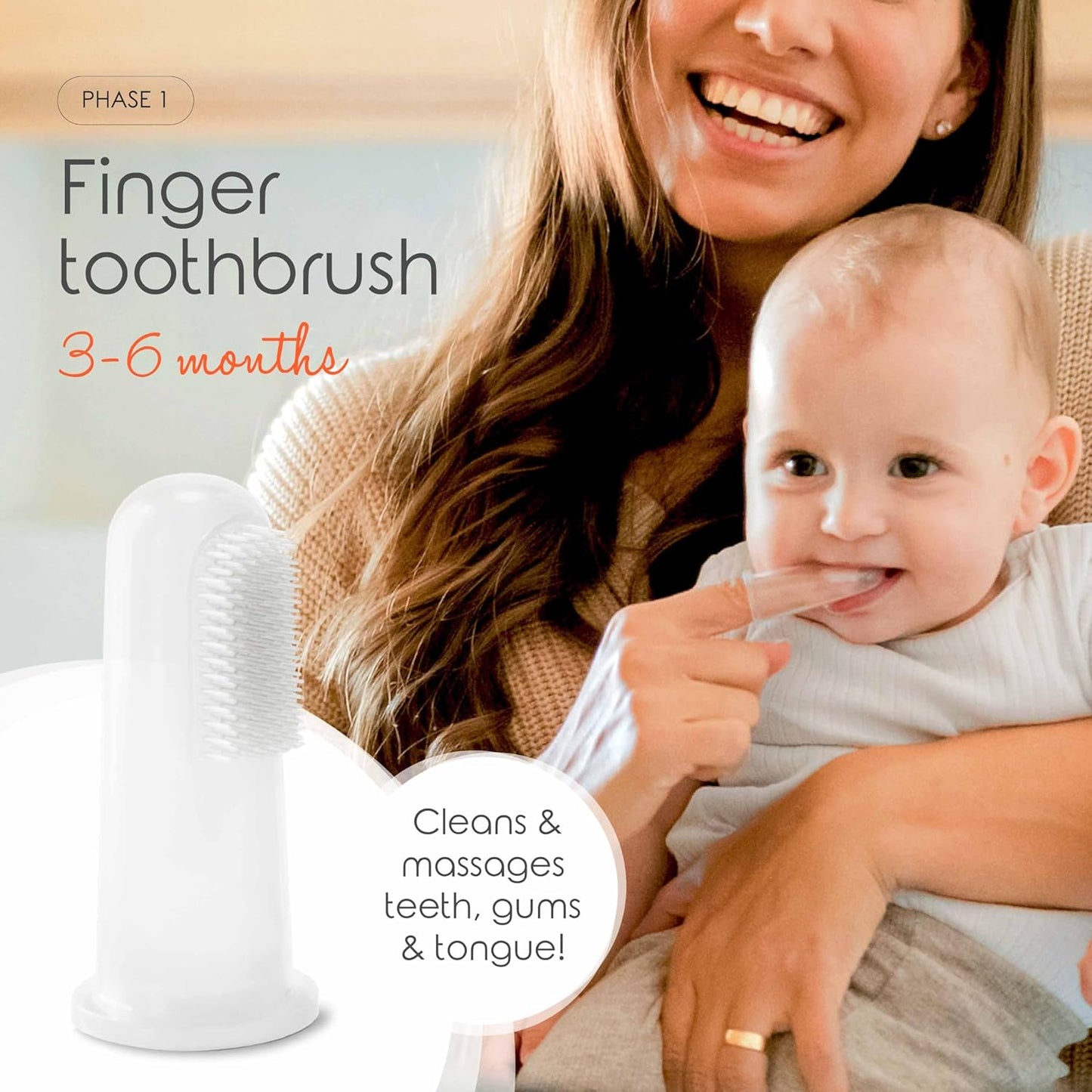 Cherish Baby Care Baby Toothbrush & Toddler Toothbrush Set (0-2 Years) - BPA-Free & Safety-Tested, 2023 Award Winner, Food-Grade Silicone (Orange)
