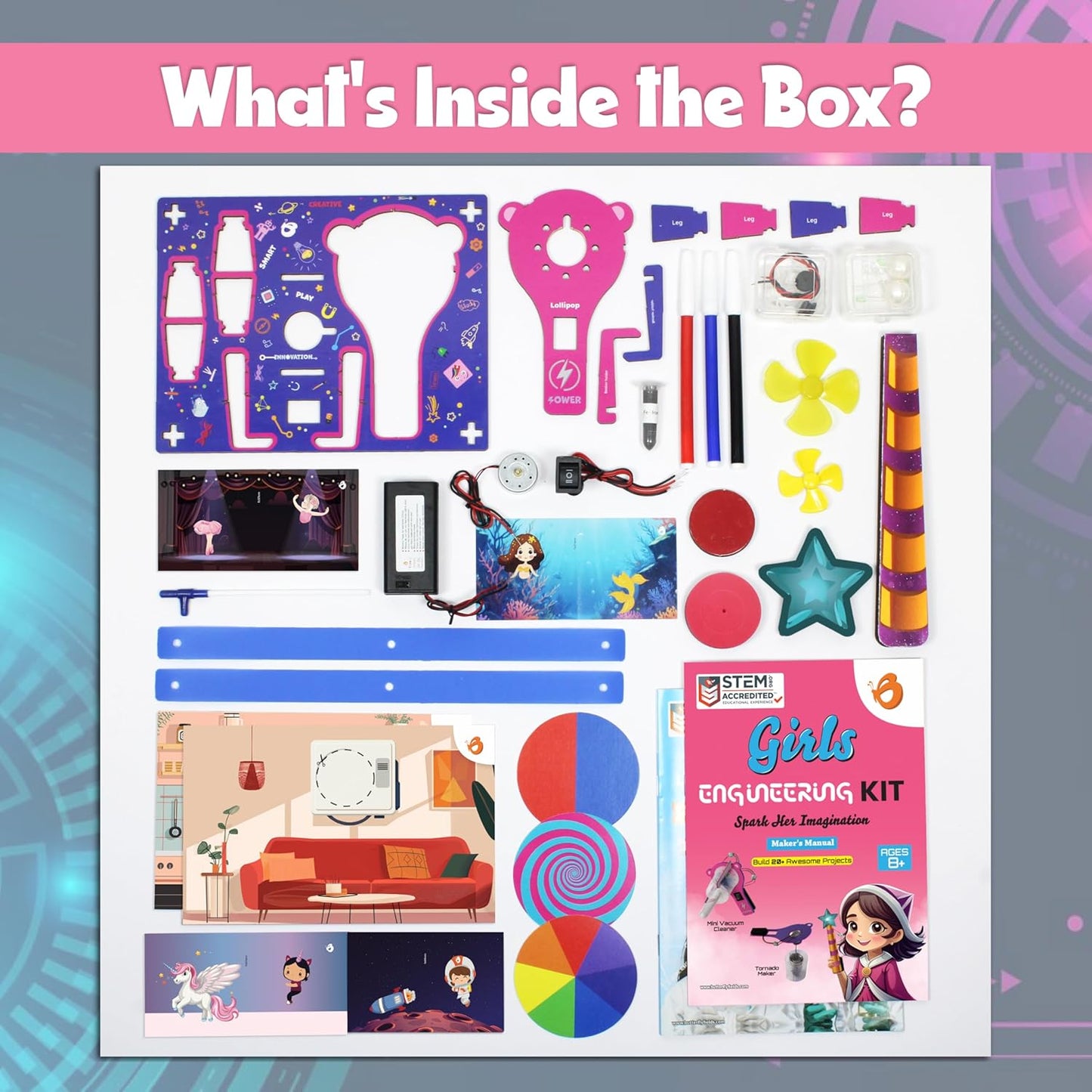 Butterfly EduFields 100+ STEM Projects | Girls Mini Engineering Kit for Ages 8 10 12 15 Years | Ultimate DIY Science Experiments for Kids | Educational Engineering Toys Best Birthday Gift idea