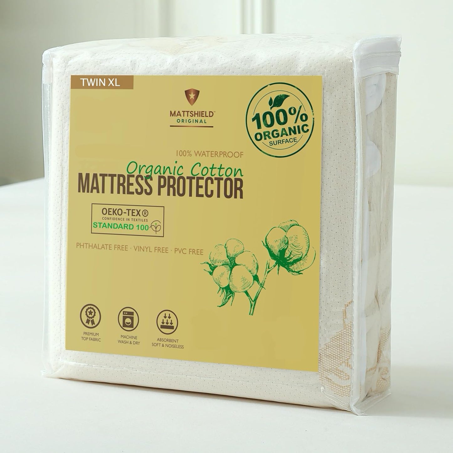 Waterproof Organic Mattress Protector Twin XL - Organic Cotton Breathable Mattress Pad Cover - 200 GSM Comfort - Deep Pocket - Fitted Comfort
