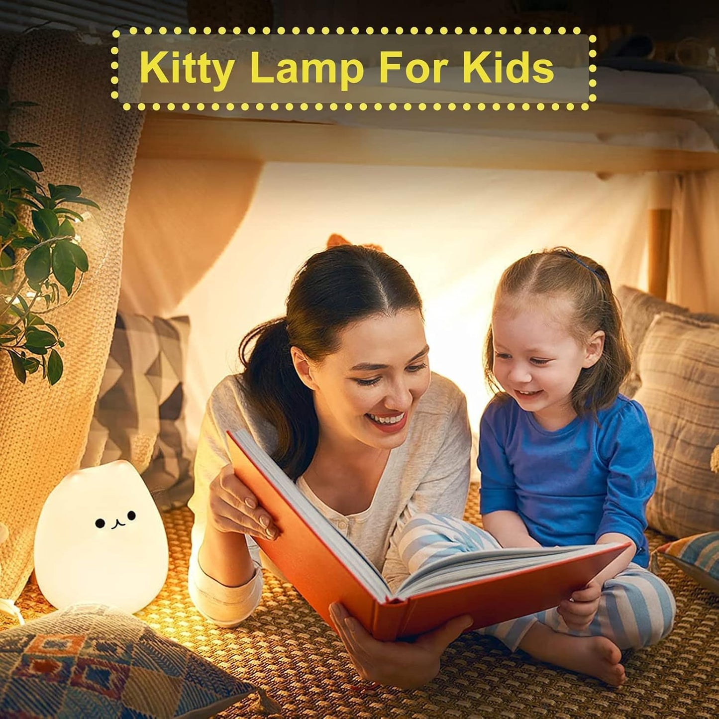 ZKLiLi cat Night Light, Cute Nursery Lights USB Rechargeable Cat Lamp Nightlight Birthday Christmas Gift with Warm White and 7-Color Breathing Modes for Kids Baby Children (USB Charging)