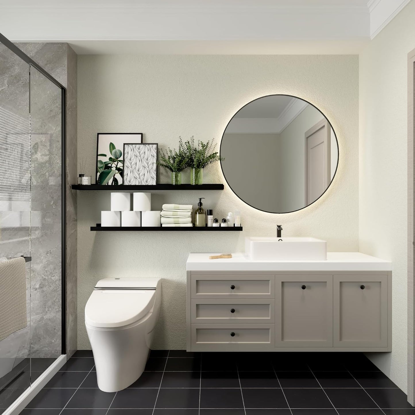 35.4 Inches Long Floating Shelves Wall Mounted, 2 Set Modern Black Wall Shelf for Bedroom, Nursery Book Shelf with Lip, Picture Ledge Shelf for Wall Decor Living Room Bathroom Kitchen- Black