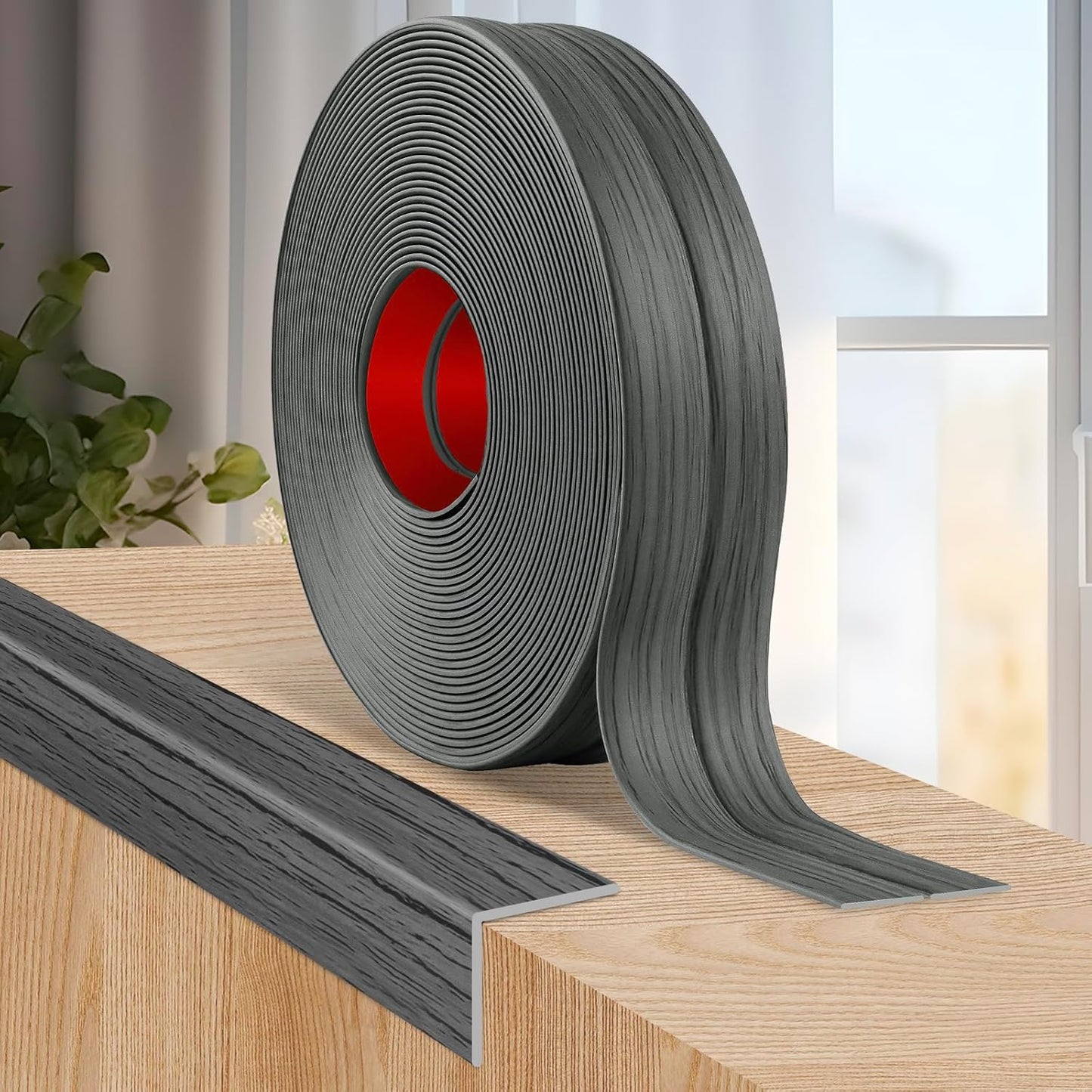 Flexible Wall Corner Protector Moulding Trim Peel and Stick Wall Corner Guards Edge Protector Self Adhesive Molding Trim Strip for Edge Ceiling (Deep Gray Wood Grain, 0.8 in x 10 Ft)