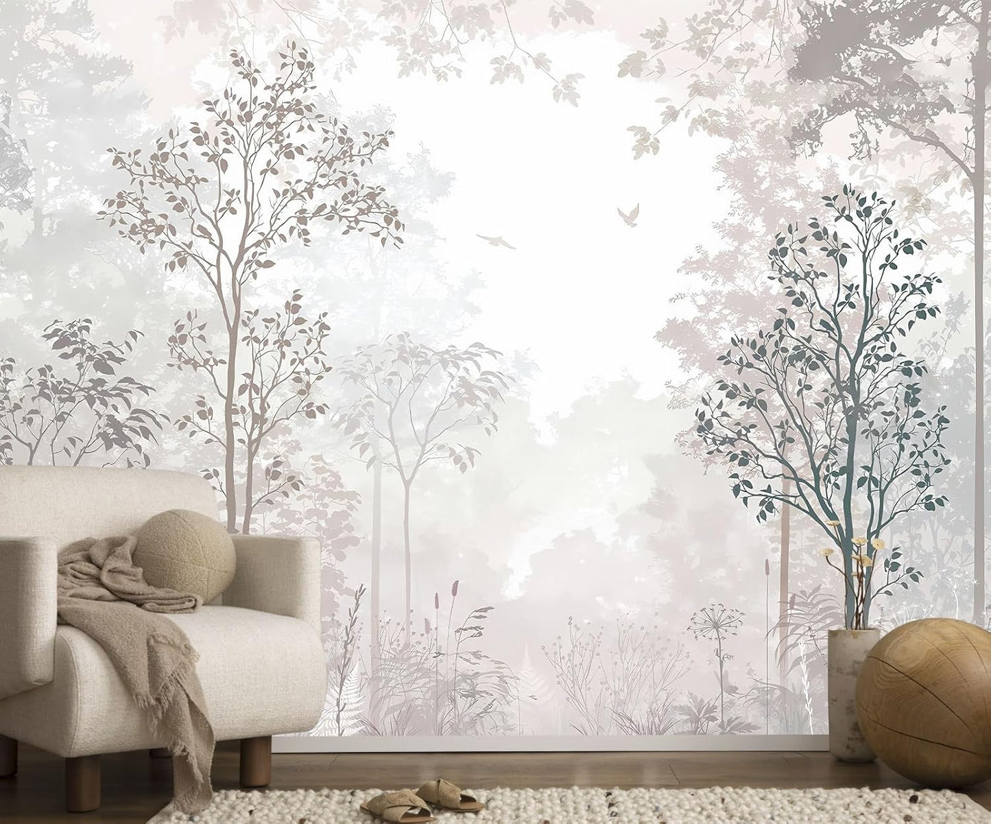 Beige Forest Wallpaper Woodland Wall Mural Large Wall Art for Bedroom Living Room Dining Room(Not Self-Adhesive)