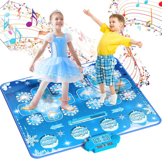 Kids Dance Mat Toys - 2-Player Dance Pad Gifts for Girls Boys Toddlers 3 4 5 6 7 8 9 + Year Old Electronic Dancing Mat Floor Games Toy with Music Light Christmas Birthday Gift (Frozen Blue)