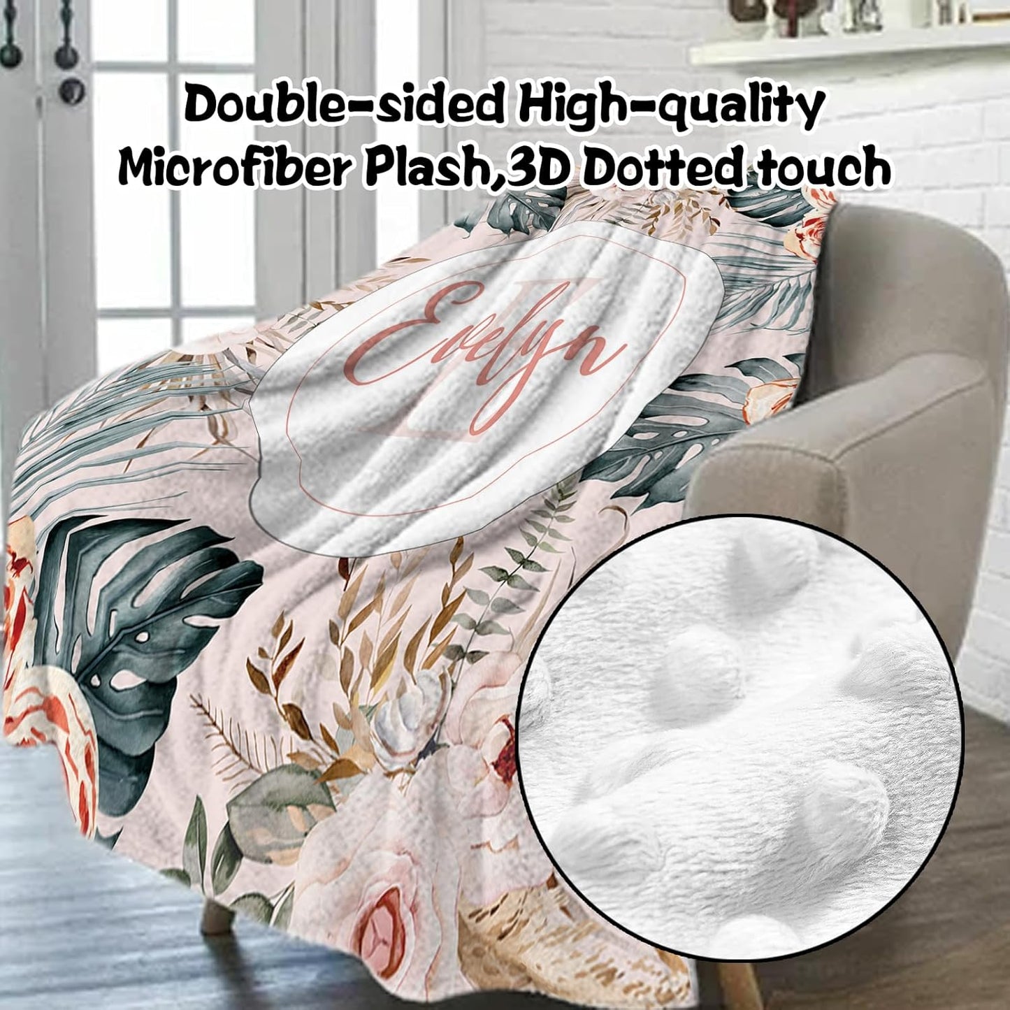 Custom Nursery Crib Bedding Set: 4 Piec Bohemian Flowers Baby Crib Sets for Girls with Personalized Name - Toddler Double Layer Blanket Set, Comfortable Crib Bed Sheets for Baby Toddlers