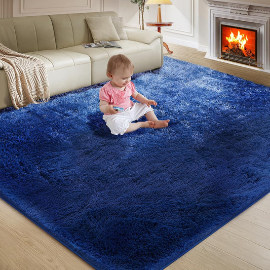 Ultra Soft Rug for Living Room, 5X8 Fluffy Shag Area Rug for Bedroom, Modern Shaggy Carpets Fuzzy Rug for Teens Dorm Nursery Home Decor Aesthetic, Upgrade Anti-Skid Durable, Blue