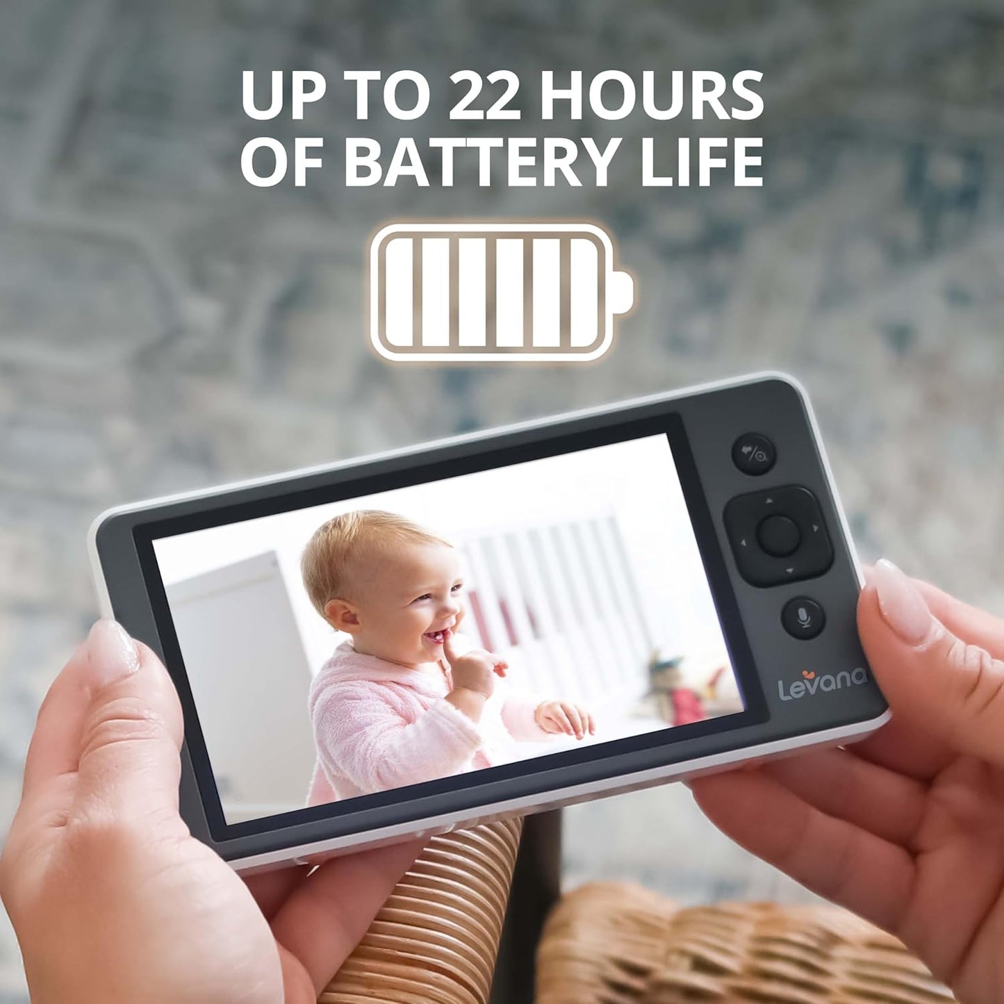 Levana Ella Video Baby Monitor, 5'' 720P Screen, PTZ Camera, 4 Days Battery Life, 3800mAh Battery, Night Vision, Two-Way Talk, No WiFi, 1000ft. Long Range Baby Monitor with Premium Carrying Case