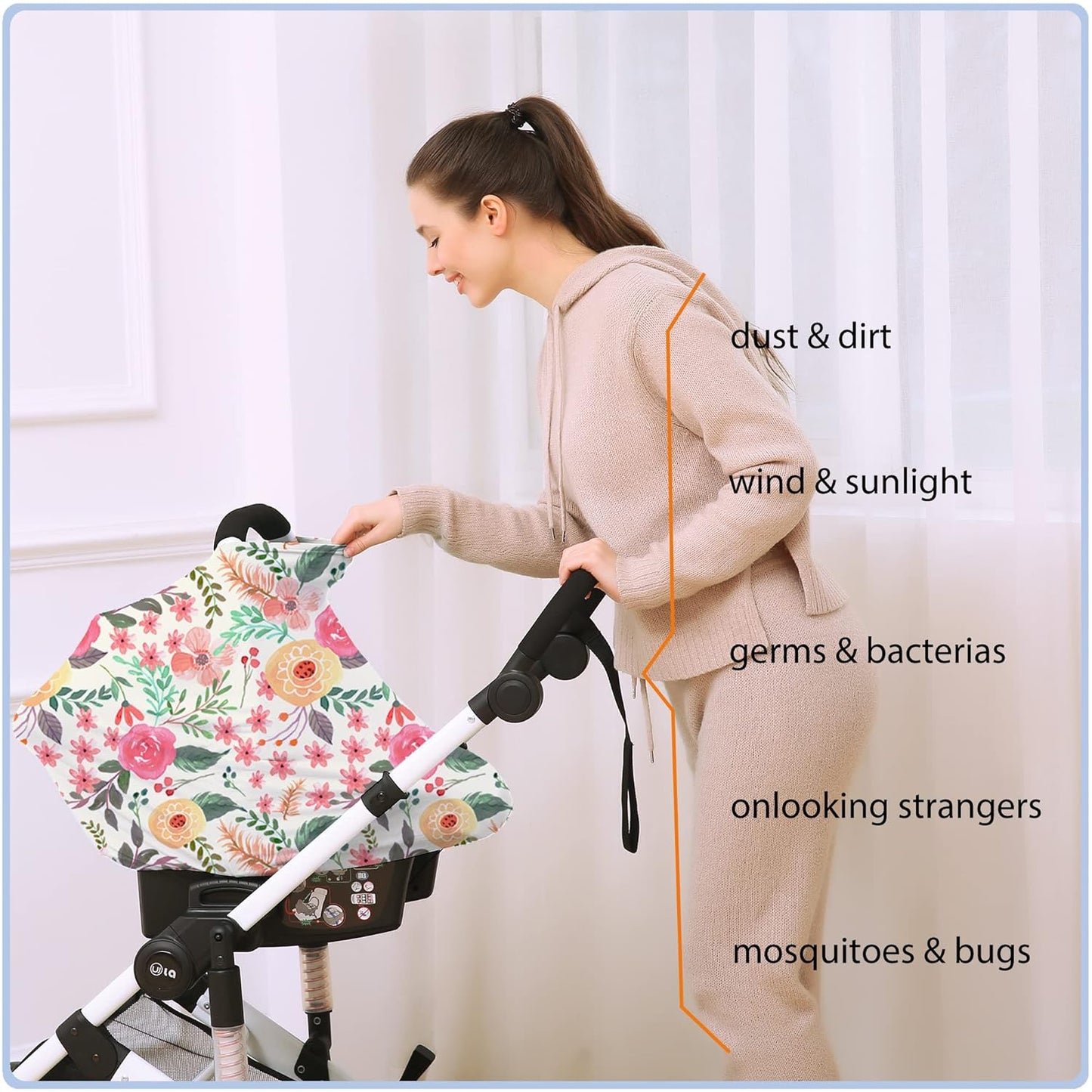 Nursing Carseat Canopy Breastfeeding Cover - Multi-use Stretchy Car Seat Covers for Babies, Baby Shower Gifts (Pink Floral)