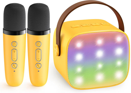 YLL Mini Karaoke Machine for Kids Adults, Portable Bluetooth Speaker with 2 Wireless Microphones, Birthday Gifts Toys for Girls Boys Ages 3, 4, 5, 6, 7, 8, 9,10,11,12+ Years Old Toddler (Yellow)