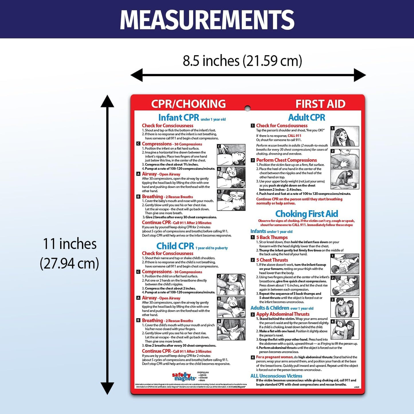 Safety Magnets by ZOCO – CPR & Choking Fridge Magnet – First Aid Instructions for Infants, Children, & Adults – Heimlich Maneuver Laminated Card 8.5" x 11"