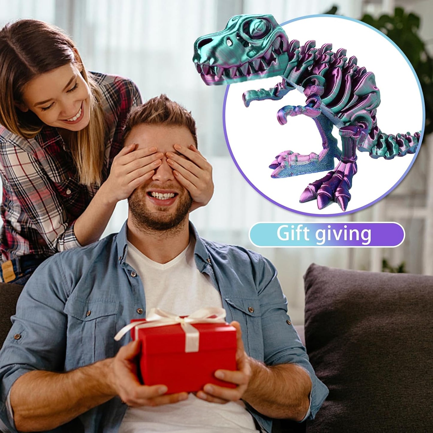 3D Printed Dinosaur Bone Skeleton Tyrannosaurus Rex with Movable Jaw Fidget Dinosaur Toys Full Articulated Dinosaur Executive Desk Toys Home Office Decor, Purple Mix Green-2