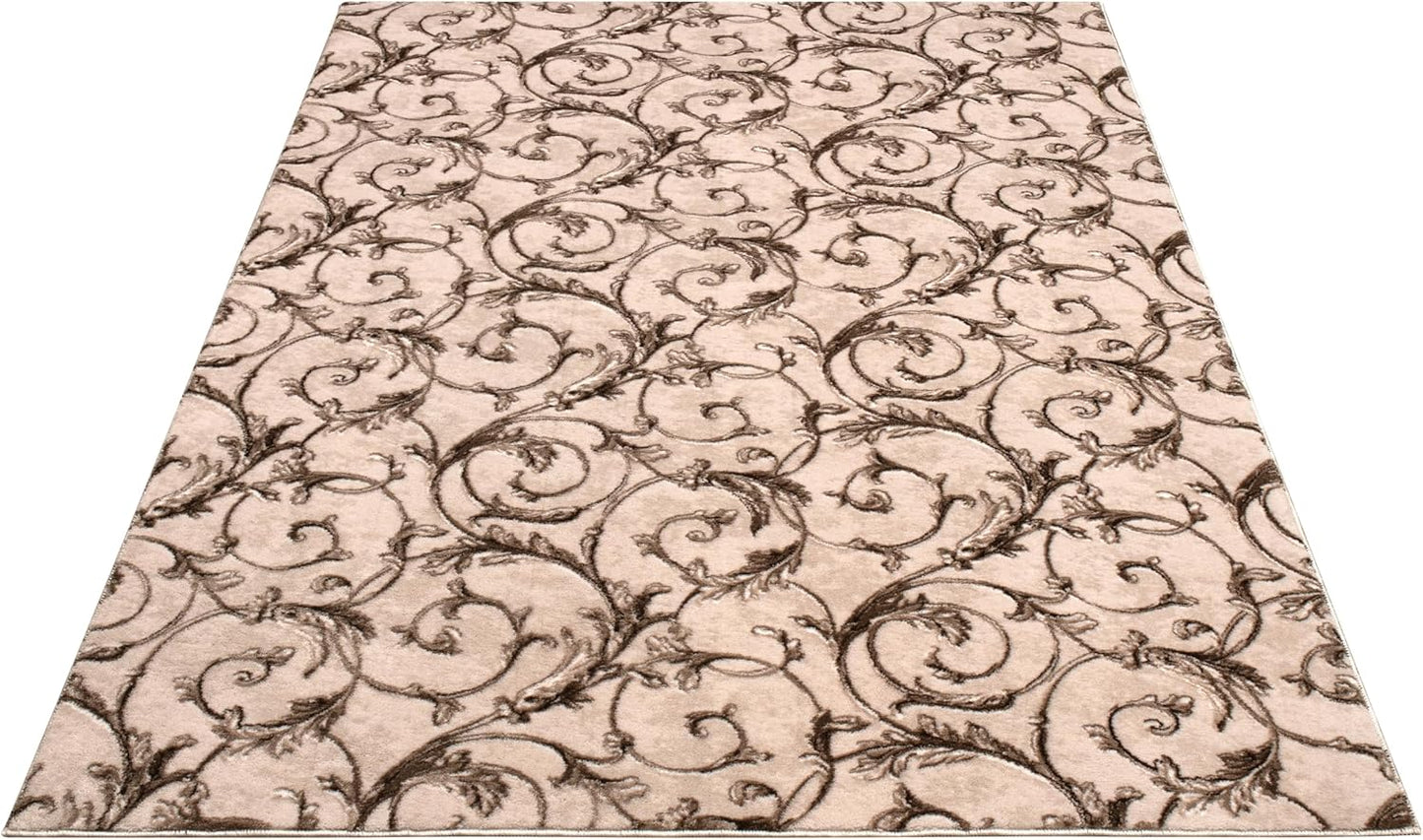 Non-Slip Washable 5x7 Area Rugs for Living Room Bedroom, Ultra Soft Bedside Rug, Indoor Floor Carpet for Kids Girls and Boys, Dorms, Nursery Rooms, Non-Skid Area Rug, Floral Beige Brown, 5' x 7'