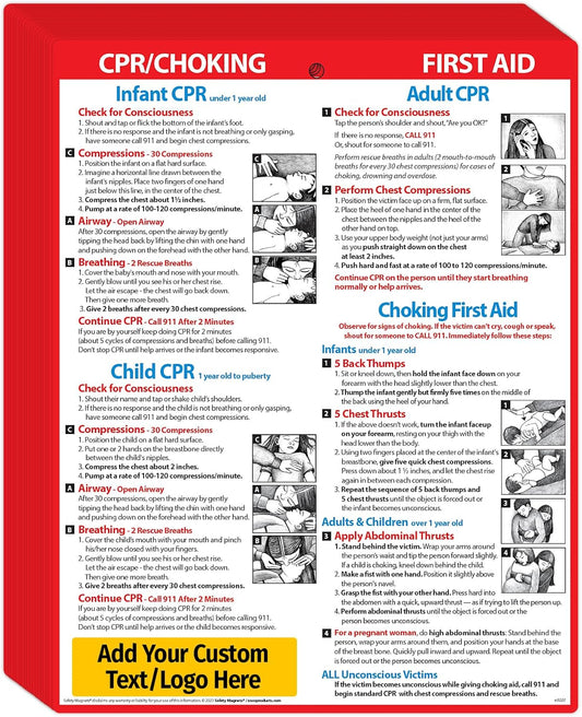 Safety Magnets by ZOCO – 250-Pack Custom CPR & Choking First Aid Magnet – 8.5"x11" Laminated Cards – Personalized with Logo – Branded Safety Handout for Offices, Caregivers & Healthcare