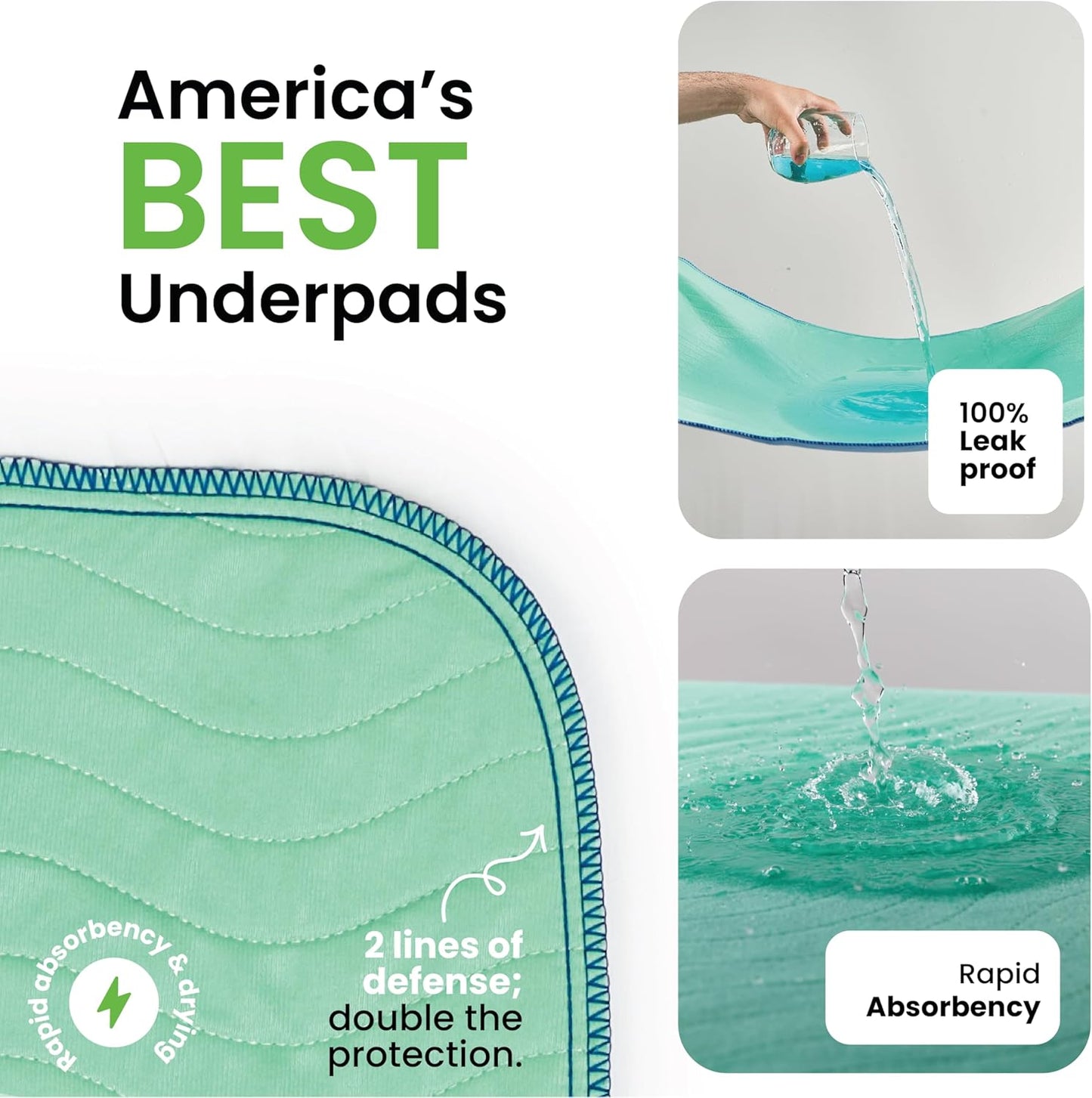 IMPROVIA® Washable Underpads, 18" x 24" (Pack of 4) - Heavy Absorbency Reusable Incontinence Pads for Kids, Adults, Elderly, and Pets - Waterproof Protective Pad for Bed, Couch, Sofa, Furniture, Floor