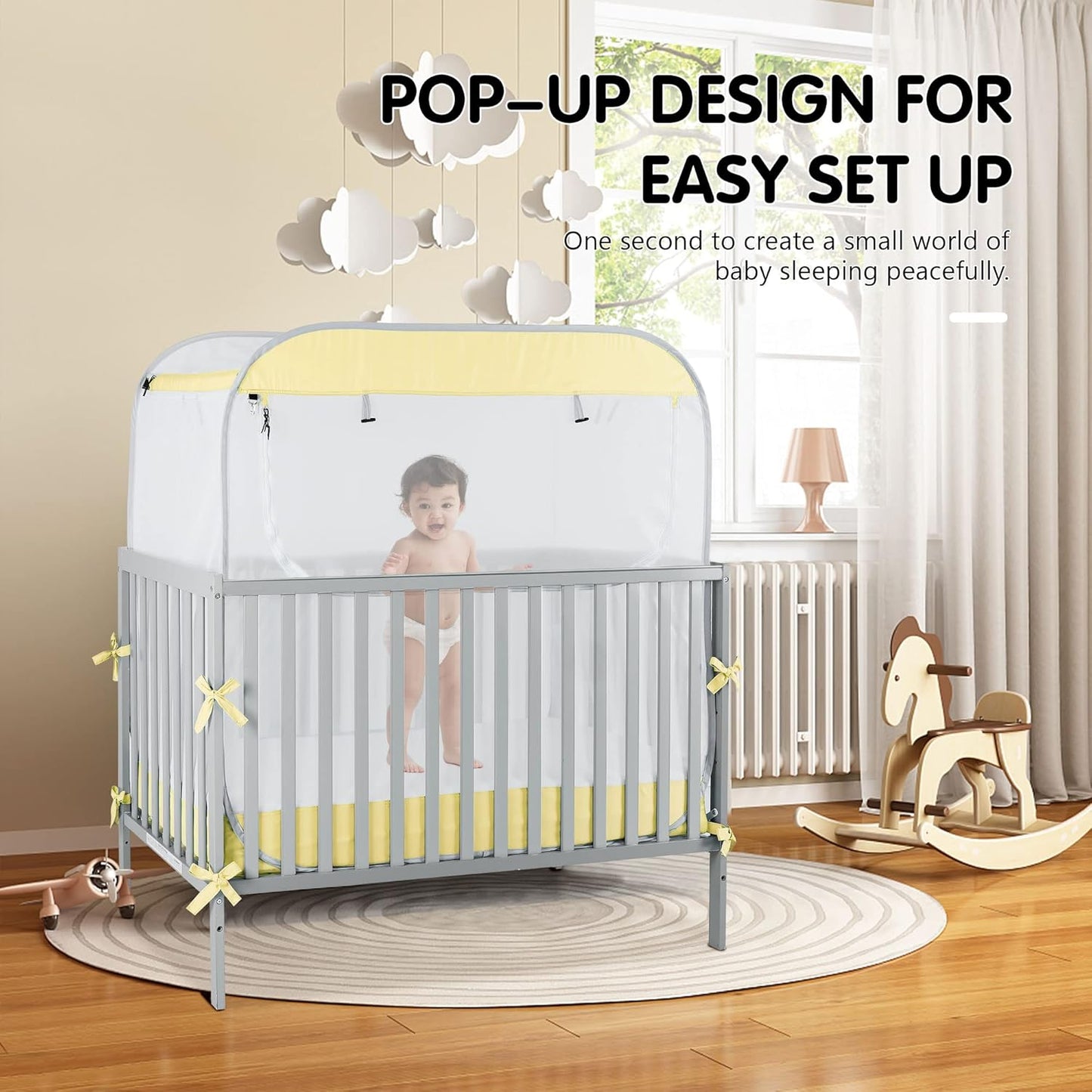 Porayhut Portable Baby Crib Net Safety Mesh Tent,Pop up Infant Mosquito Net, See Through Canopy Netting Cover for Baby&Toddler to Keep Baby from Climbing Out.