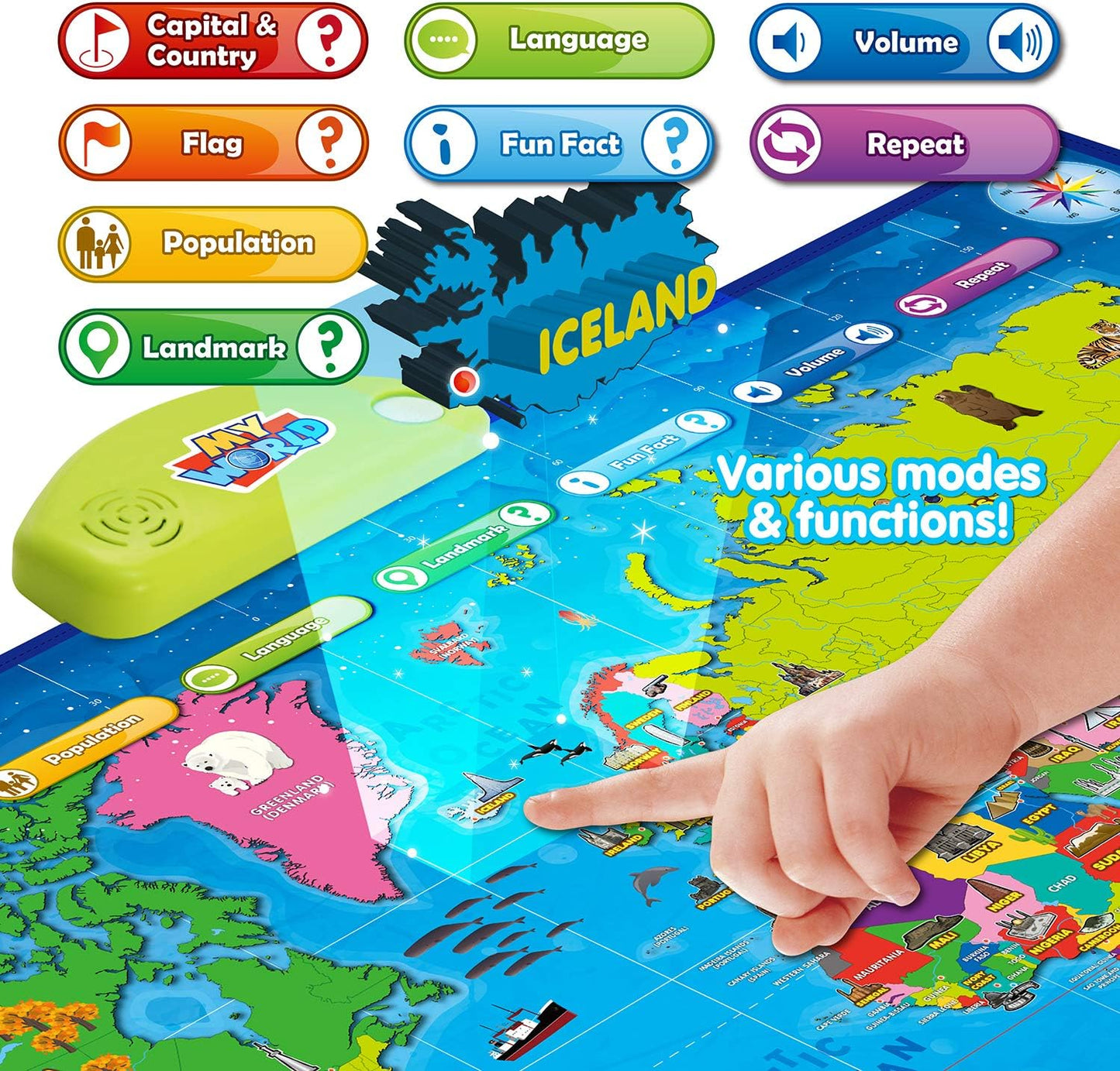 BEST LEARNING i-Poster My World Interactive Map - Educational Talking Toy for Kids of Ages 5 to 12 Years Old