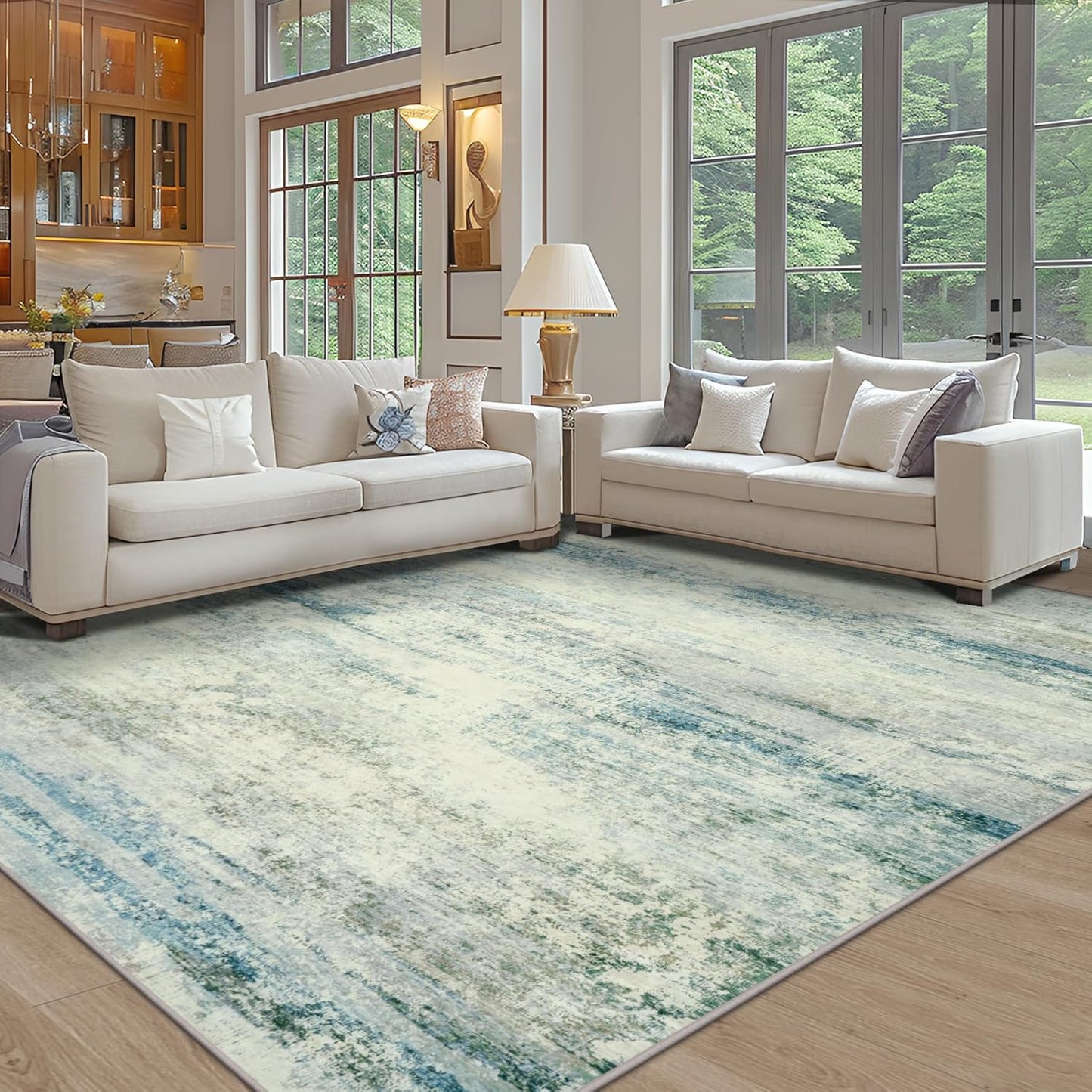 10x14 Area Rugs for Living Room: Soft Abstract Large Area Rug Non-Shedding Anti-Skid Stain Resistant Indoor Floor Modern Washable Rugs for Bedroom Dining Room Nursery Farmhouse Home Office-Blue/Gray
