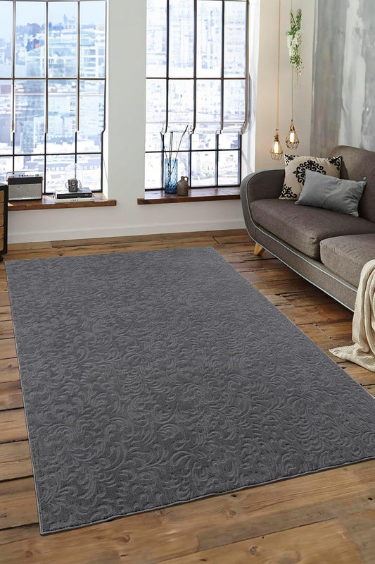 Non-Slip Washable 5x7 Area Rugs for Living Room Bedroom, Ultra Soft Bedside Rug, Indoor Floor Carpet for Kids Girls and Boys, Dorms, Nursery Rooms, Non-Skid Area Rug, Flower Anthracite Grey, 5'x7'