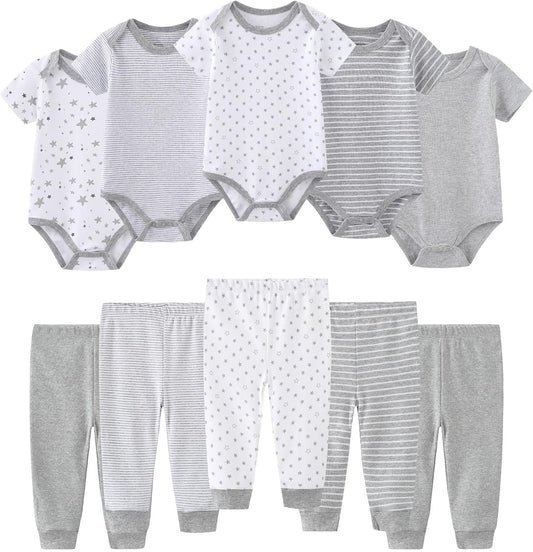 Baby Bodysuit and Pant Set 10-pcs Cotton Soft Newborn Boy Girl Clothes Outfits