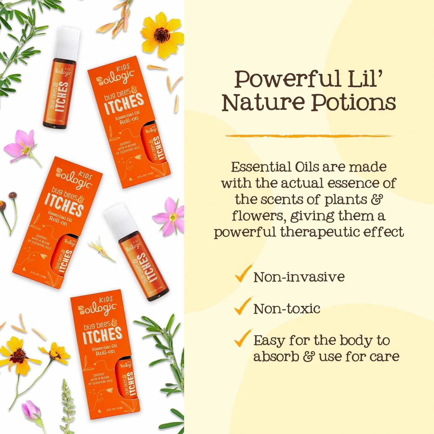 Oilogic Bug Bite Itch Roll-On Essential Oil for Kids - 100% Pure Essential Oils for Soothing Skin - Gentle, Kids-Safe Formula for Toddlers & Children, Indoor & Outdoor Use, 9ml