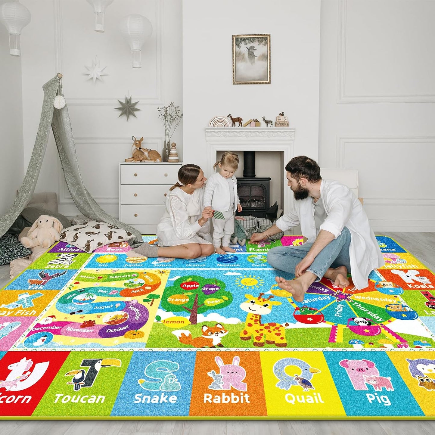 Kids Rug for Playroom, Kids Baby Playmat with Alphabet, Month, Weather, Week and Shapes ABC Educational Rug, Play Mat Carpet for Bedroom Classroom (78.7X59 INCH, Ferris Wheel)