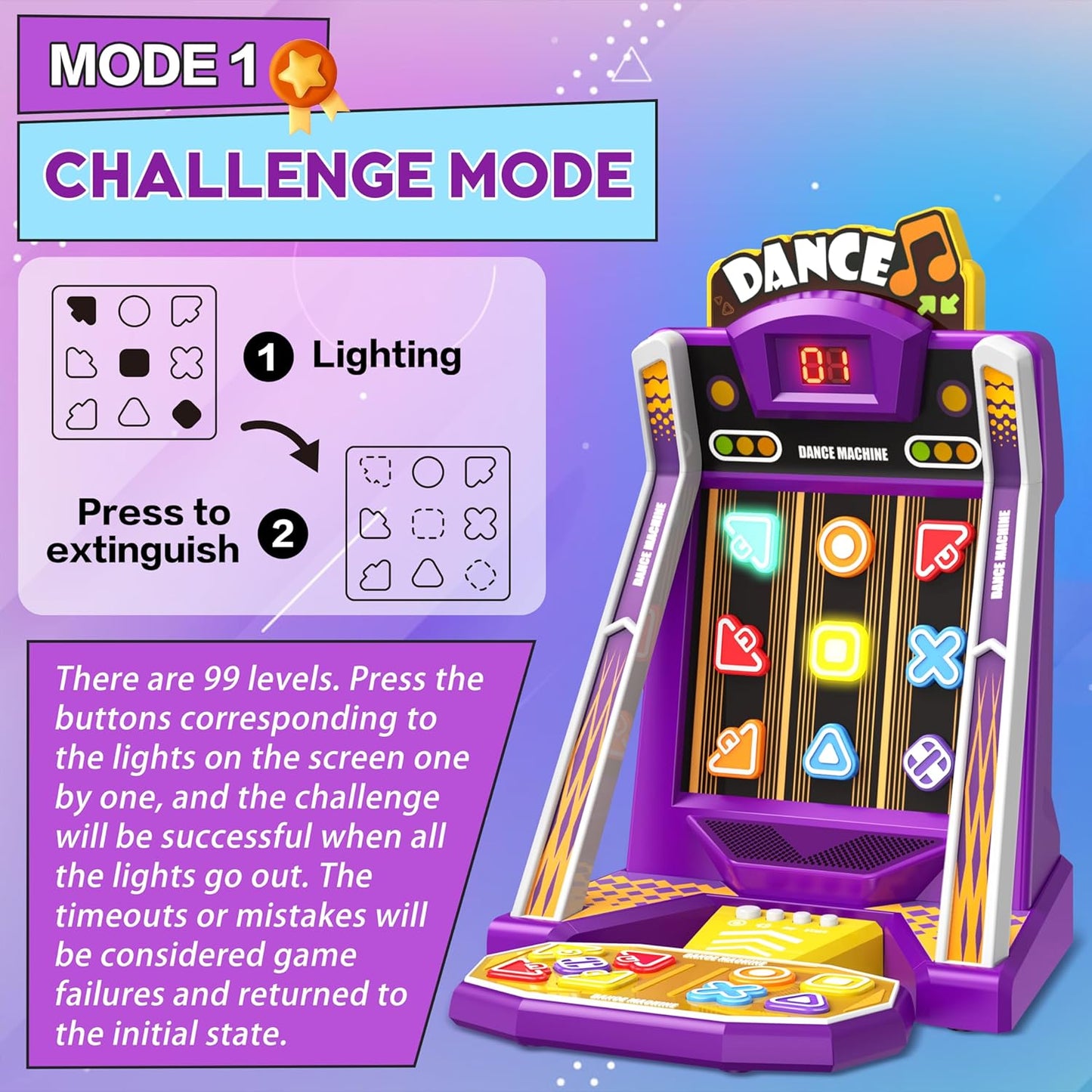 Finger Dance Machine Toys for Ages 5-7, Mini Arcade Machine Button Game with 2 Game Modes, Recognize Color and Shape Challenge Memory Game, Arcade Machine Games Desk Toys for Home Party Birthday Gifts