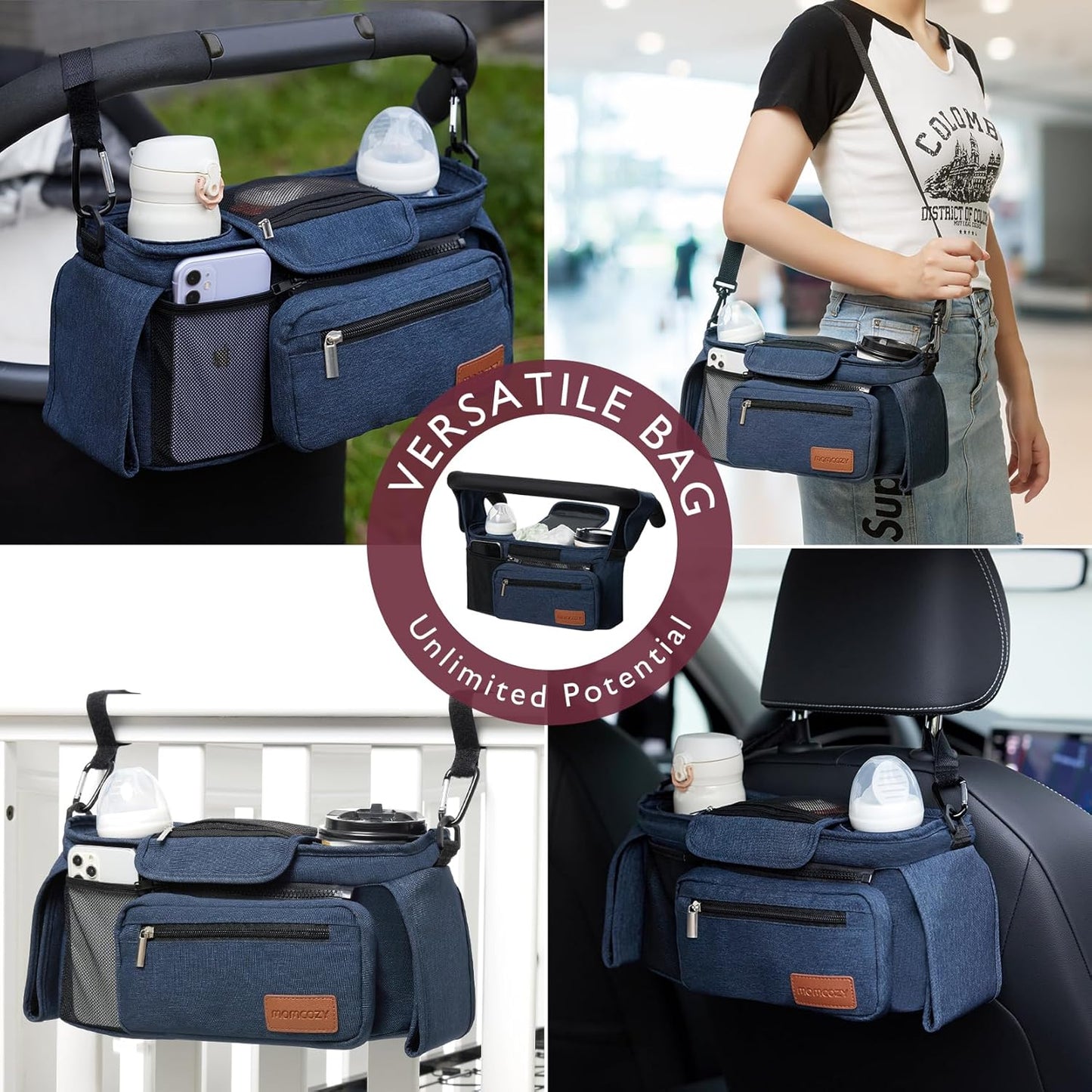 Momcozy Universal Stroller Organizer with Insulated Cup Holder Detachable Phone Bag & Shoulder Strap, Fits for Stroller like Uppababy, Baby Jogger, Britax, BOB, Umbrella and Pet Stroller