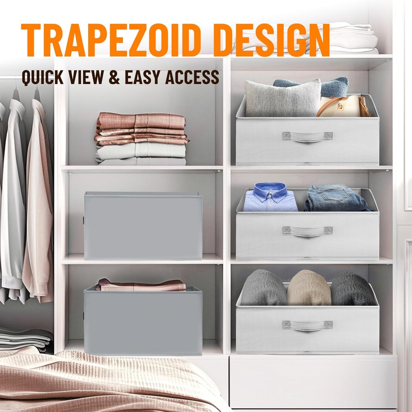 Extra Large Closet Organizers Bins 6 Pack - Blanket Basket for Organizing/Home Clothes Storage Bins for Jeans/Toy Organizers for Nursery/Wardrobe Shelf Closet Organization for Purse Hats Towel