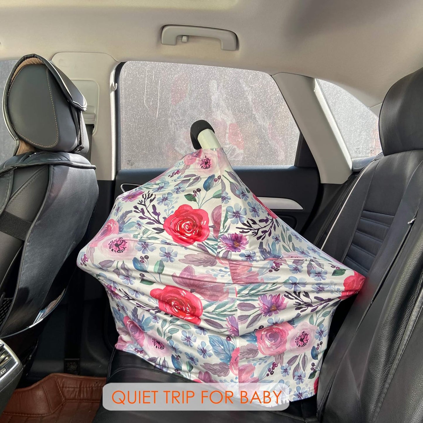 Multi-use Canopy Breastfeeding Cover - Car Seat Canopy for Babies, Stretchy Carseat Cover, Boys and Girls Shower Gift (Purple Flower)