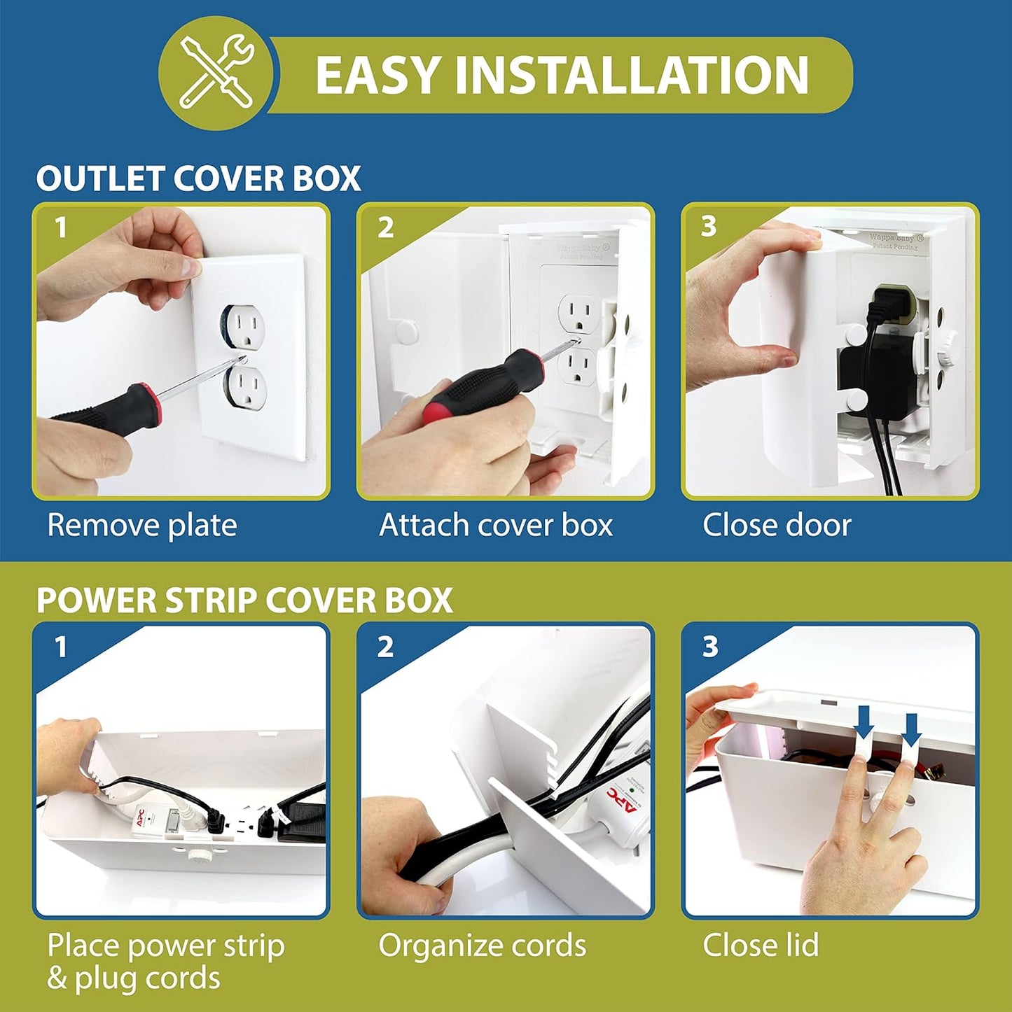 Power Strip Cover and Outlet Cover Box - Effectively Baby Proofs Power Strip on Floor or Wall, Protects Small Hands & Fingers, Cover Box and Outlet Cover Box