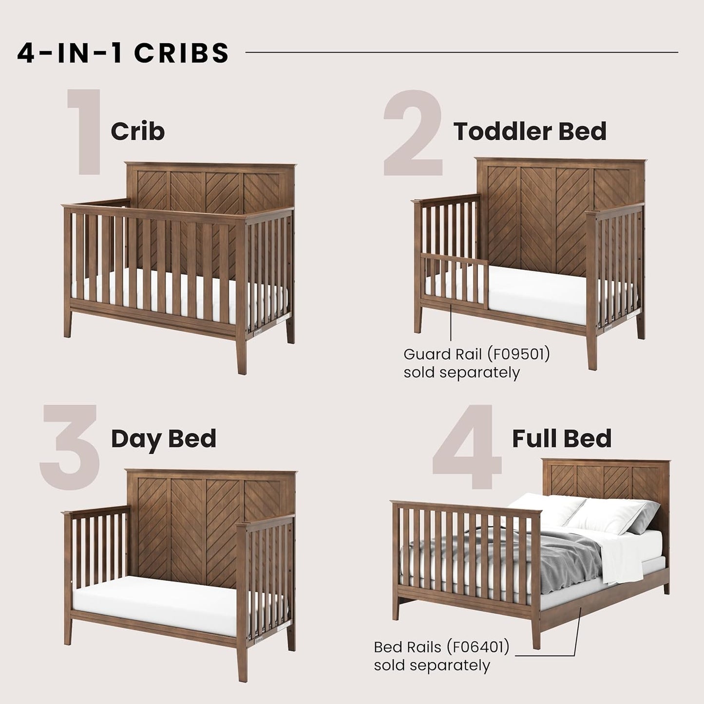 Child Craft Atwood 4-in-1 Convertible Crib, Baby Crib Converts to Day Bed, Toddler Bed and Full Size Bed, 3 Adjustable Mattress Positions, Non-Toxic, Baby Safe Finish (Cocoa Bean Brown)