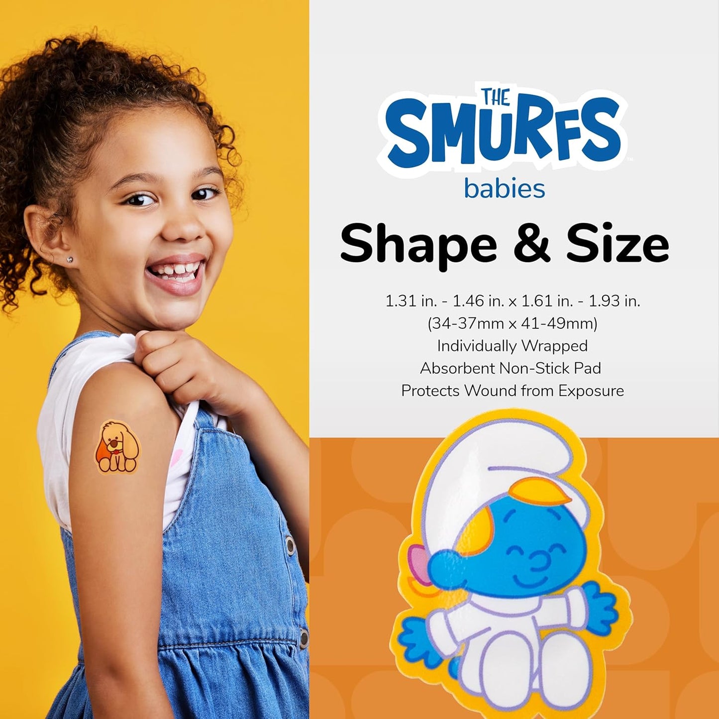 BioSwiss Bandages, The Smurfs Baby Smurf Shaped Self Adhesive Bandage, Latex Free Sterile Wound Care, Fun First Aid Kit Supplies for Kids and Adults, 24 Count Box